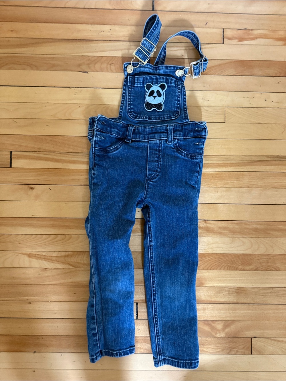 Kids Blue Denim Overalls with Panda Patch